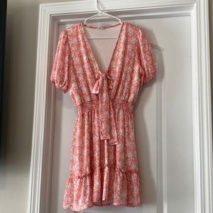 Peach Love California Floral Tiered Keyhole Bow Dress